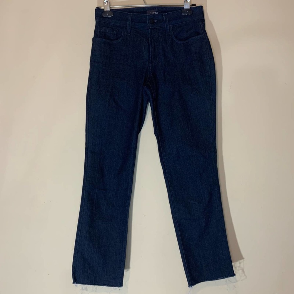 NYDJ Sheri Slim Lift Tuck Technology Womens Dark Wash  Jeans Raw Hem Size 0